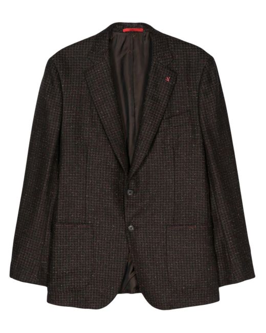 Isaia Black Houndstooth Single-breasted Blazer for men