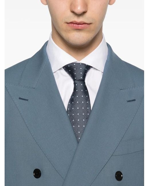 Caruso Blue Double-Breasted Tailored Suit for men