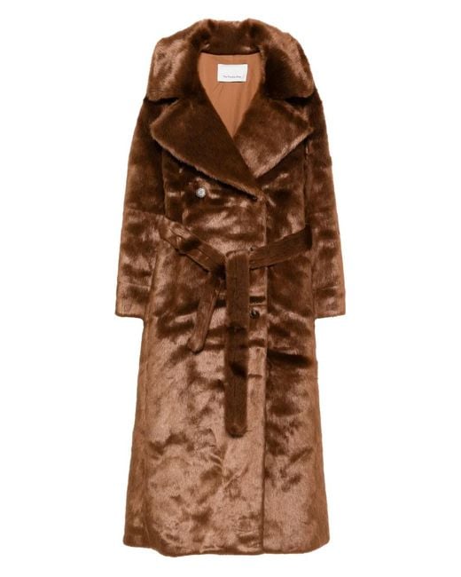Frankie Shop Brown Joni Belted Faux Fur Maxi Coat