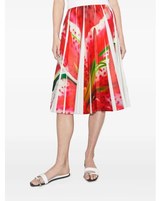 Tory Burch Red Faltenrock Mit Blumen-Print
