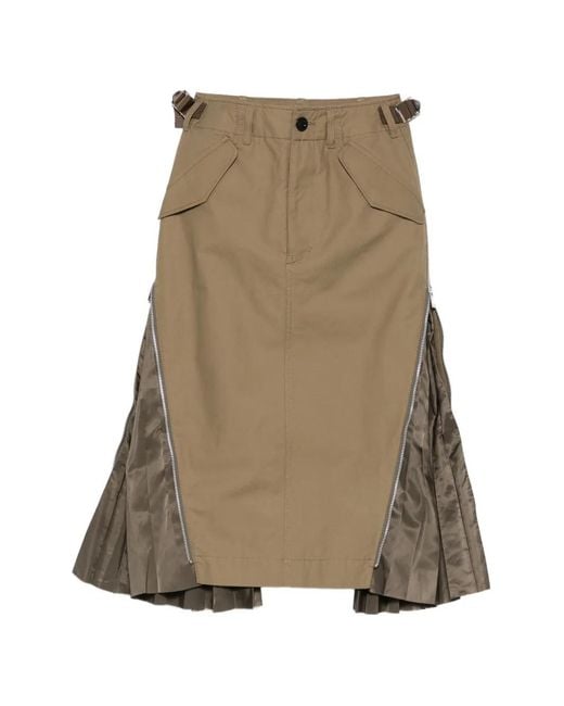 Sacai Natural Zip-Detail Midi Skirt