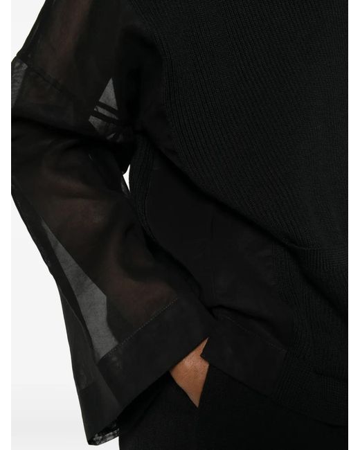 Brunello Cucinelli Black Sheer-Sleeve Cardigan