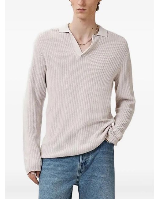 AllSaints Gray Ribbed Polo-Neck Sweater for men