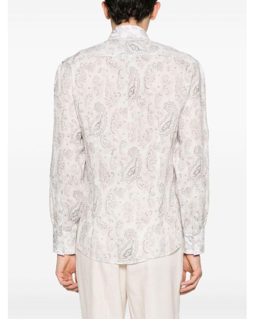 Camicia con stampa paisley di Brunello Cucinelli in White da Uomo