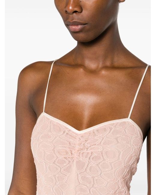 Forte Forte Pink Sweetheart-neck Lace Bodysuit