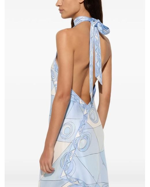 Emilio Pucci White Occhi-Print Silk Dress