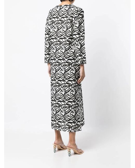 Bambah Black Geometric-Pattern Print Midi Dress
