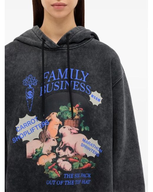MSGM Black Graphic-Print Hoodie