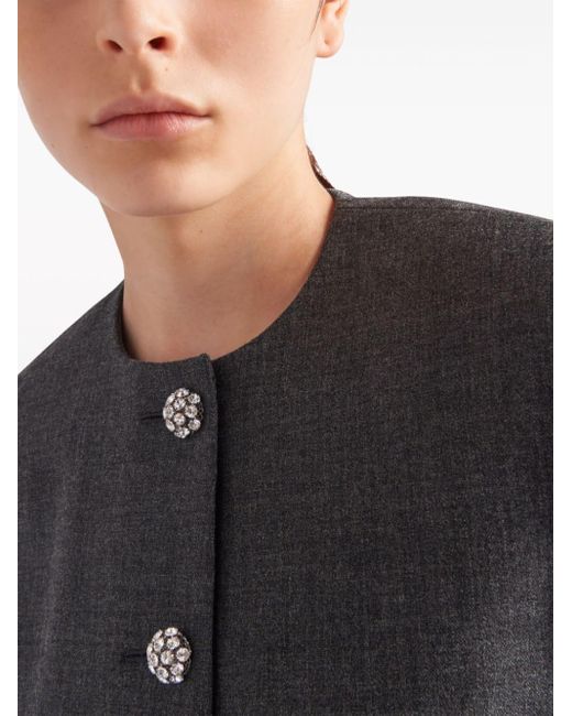 Prada Gray Cropped Jacket With Feather