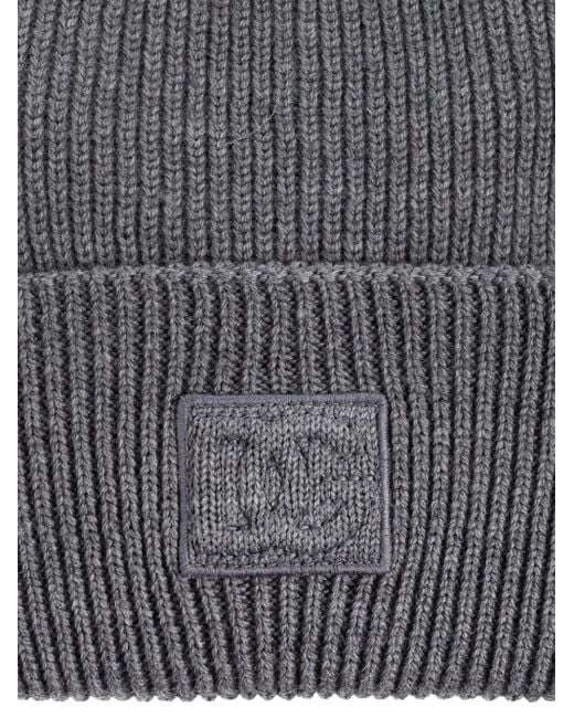 Dolce & Gabbana Gray Ribbed Logo-Patch Beanie Hat for men