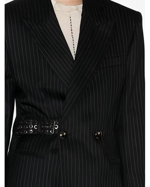 Isabel Marant Black Pinstripe Studded-Belt Jacket