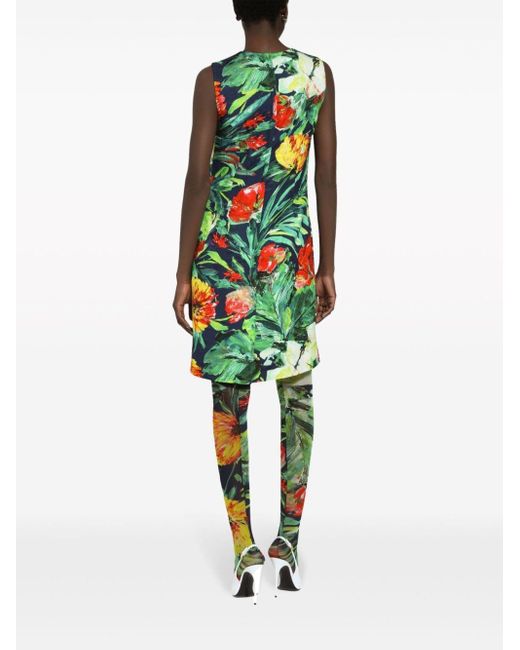 Dolce & Gabbana Green Bloom-print Midi Dress