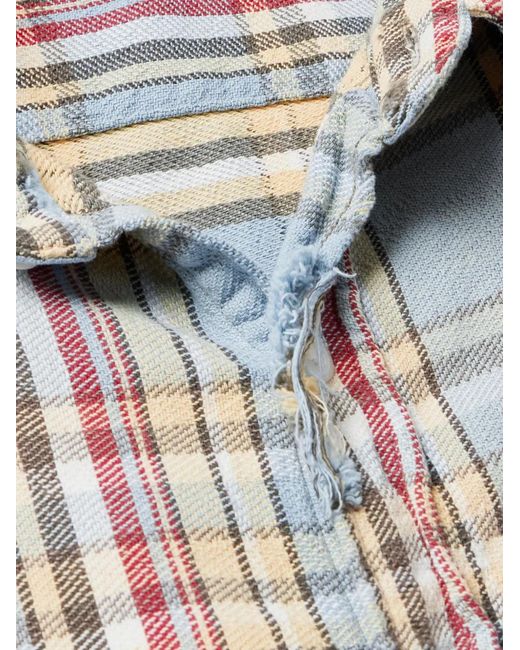 SAINT Mxxxxxx Blue Frayed Plaid Shirt for men