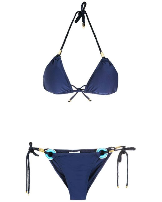 Amir Slama Blue Embellished Bikini Set