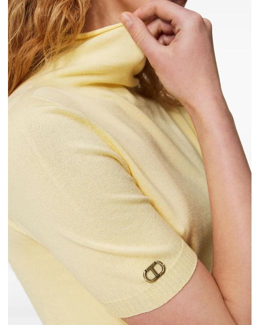 Twinset Yellow Mock-Neck Short-Sleeve Top