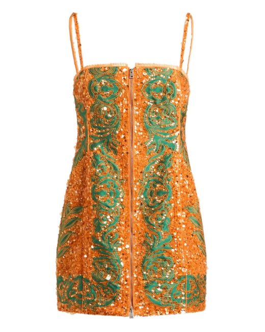 Etro Orange Sequin-Embroidered Mini Dress
