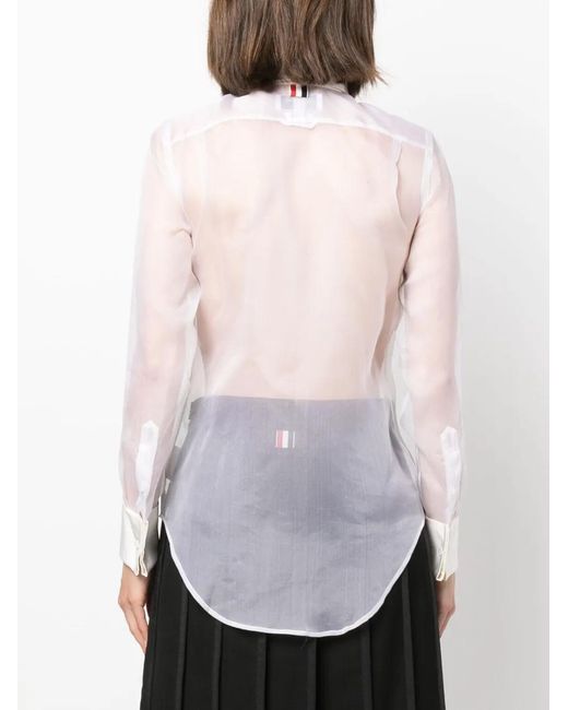 Thom Browne White Rwb-Placket Transparent Silk Shirt