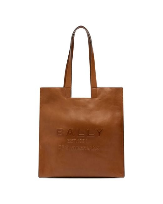 Bally Brown Embossed-Logo Leather Tote Bag