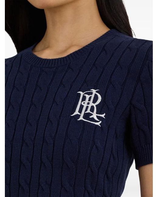 Ralph Lauren Blue Cable-Knit Logo Jumper