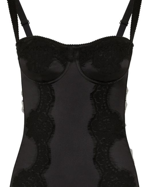 Dolce & Gabbana ストレッチサテン&レースボディスーツ Black
