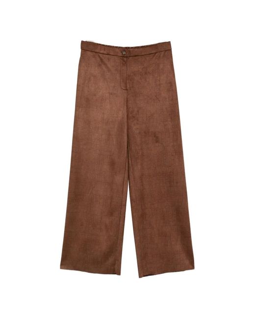 Marina Rinaldi Brown Gelato Croc-Effect Velvet-Finish Palazzo Pants