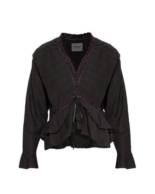 Isabel Marant Black Cotton And Linen Gauze Top