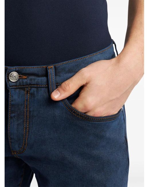 Etro Blue Pegaso-Motif Slim-Fit Jeans for men
