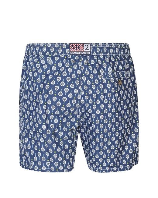 Mc2 Saint Barth Blue Drawstring Patterned Swim Shorts for men