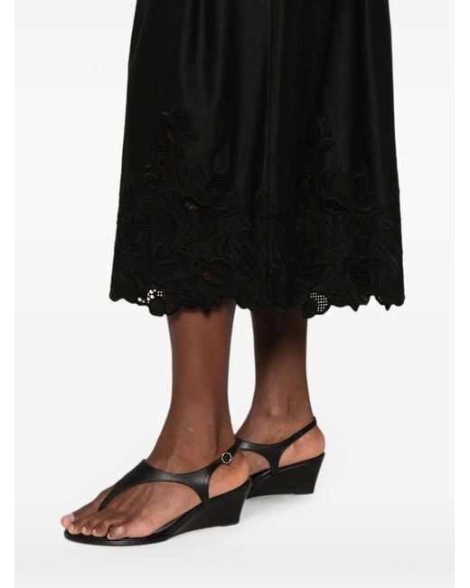 Ermanno Scervino Black Floral-Embroidered Pleated Midi Skirt