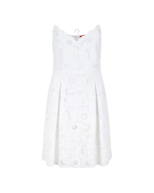 ..,merci White Scallop-Edge Floral-Lace Mini Dress