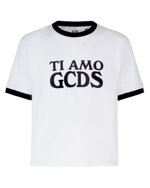 Camiseta corta con logo bordado Gcds de color White