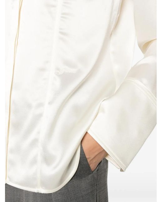 Ganni White Satin-Finish Flap-Pocket Shirt