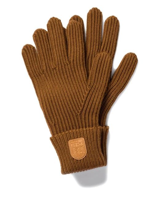 Parajumpers Ribgebreide Handschoenen Met Leren Patch in het Brown