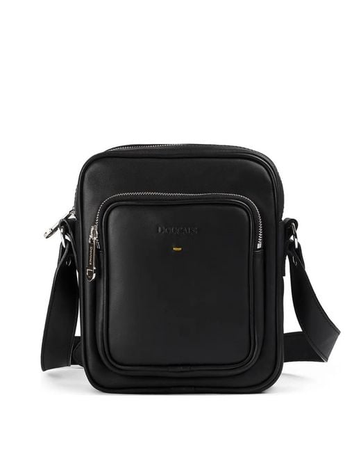 Doucal's Black Leather Messenger Bag for men