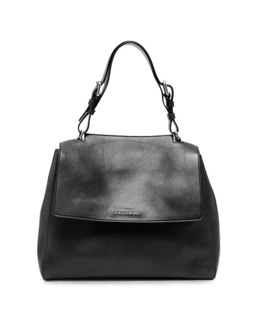 Orciani Black Medium Sveva Soft Logo-Plaque Foldover Tote Bag