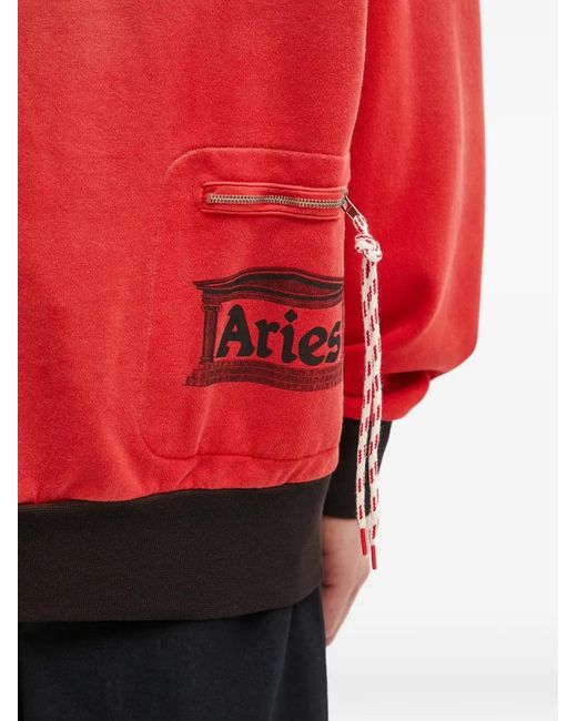 Aries Red Logo-Print Hoodie