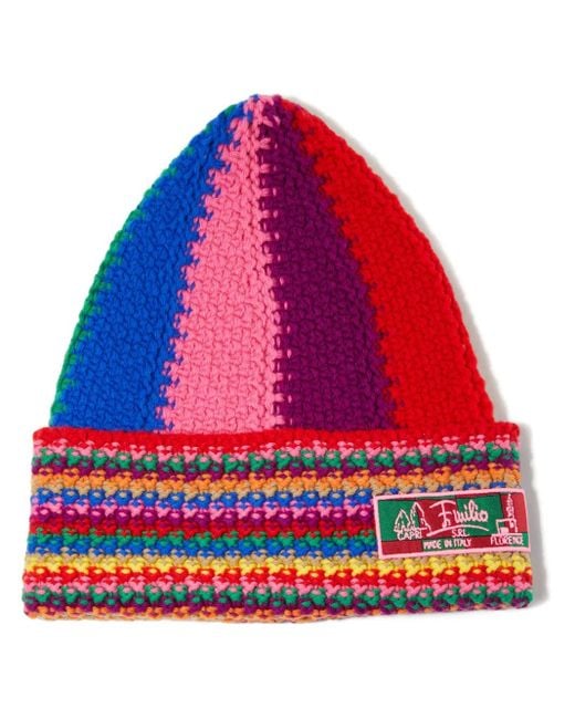 Emilio Pucci Red Colourblock Wool Beanie Hat