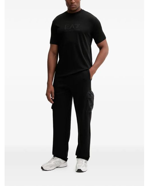 EA7 Black Logo-Patch Track Pants for men