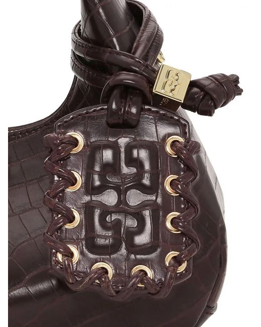 Ganni Brown Mini Croc-Embossed Leather Tote Bag