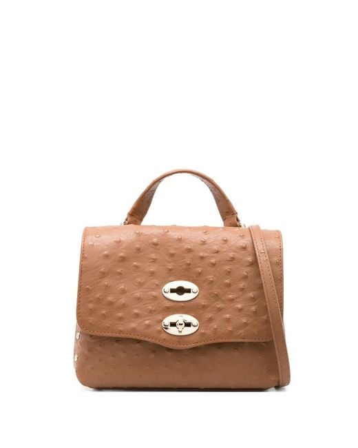 Zanellato Brown Postina Baby Turnlock Studded Tote Bag