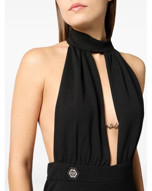 Philipp Plein Black Backless Mini Dress Fatale