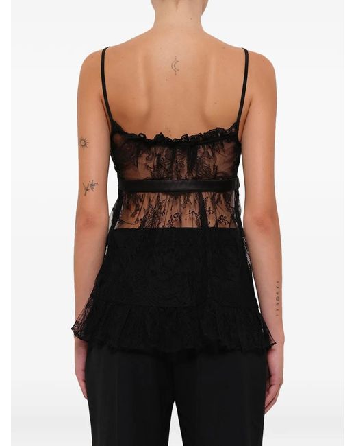McQueen Black Lace-Trimmed Tie-Detail Camisole