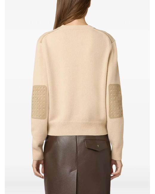Tod's Natural Leather-Patch V-Neck Sweater