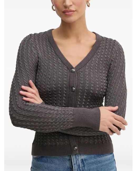 Guess Gray Cable-Knit V-Neck Cardigan