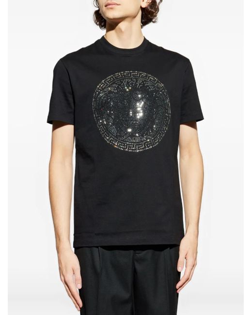 Versace Black Embellished Short-Sleeve T-Shirt for men