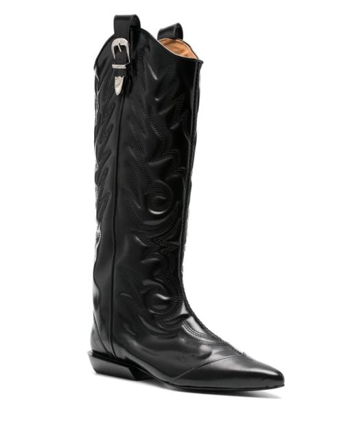 Toga Black Leather Cowboy Boots