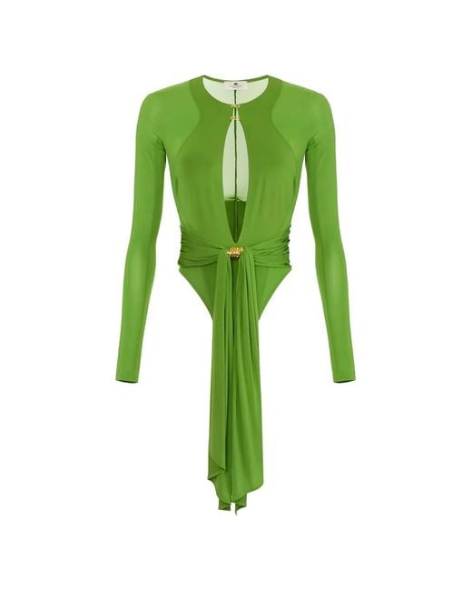 Elisabetta Franchi Green Bodysuit With Jewel Detail