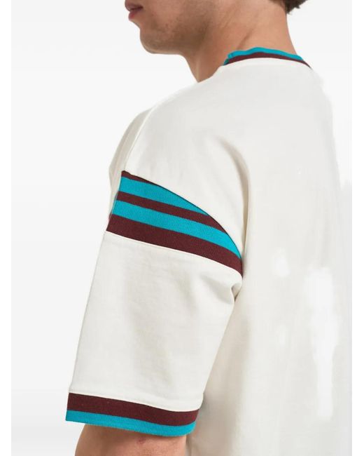 Drole de Monsieur Multicolor Dancers Graphic-Print Striped-Trim T-Shirt for men