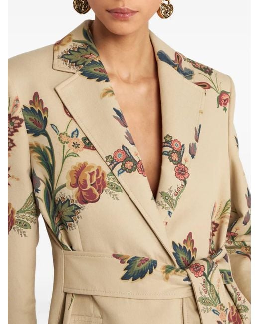 Etro フローラル ベルテッドコート Natural