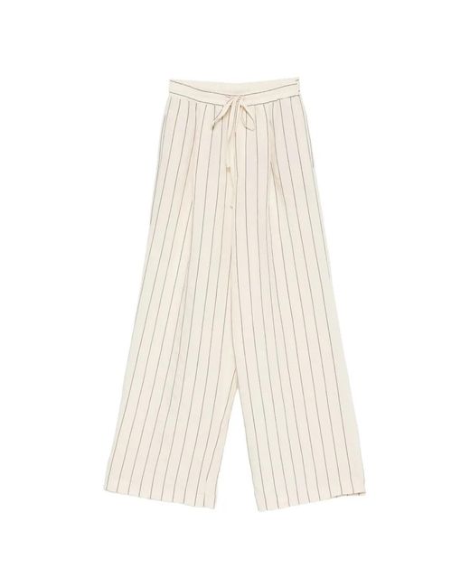 ViCOLO White Pinstripe-Print Drawstring-Waist Pants